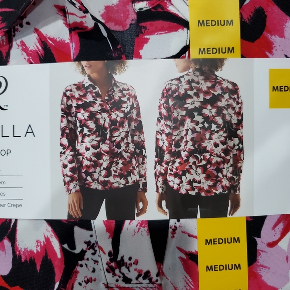 Rafaella Woven Top Relaxed Fit Size M Floral Long Sleeve Pink Black White - Picture 5 of 9